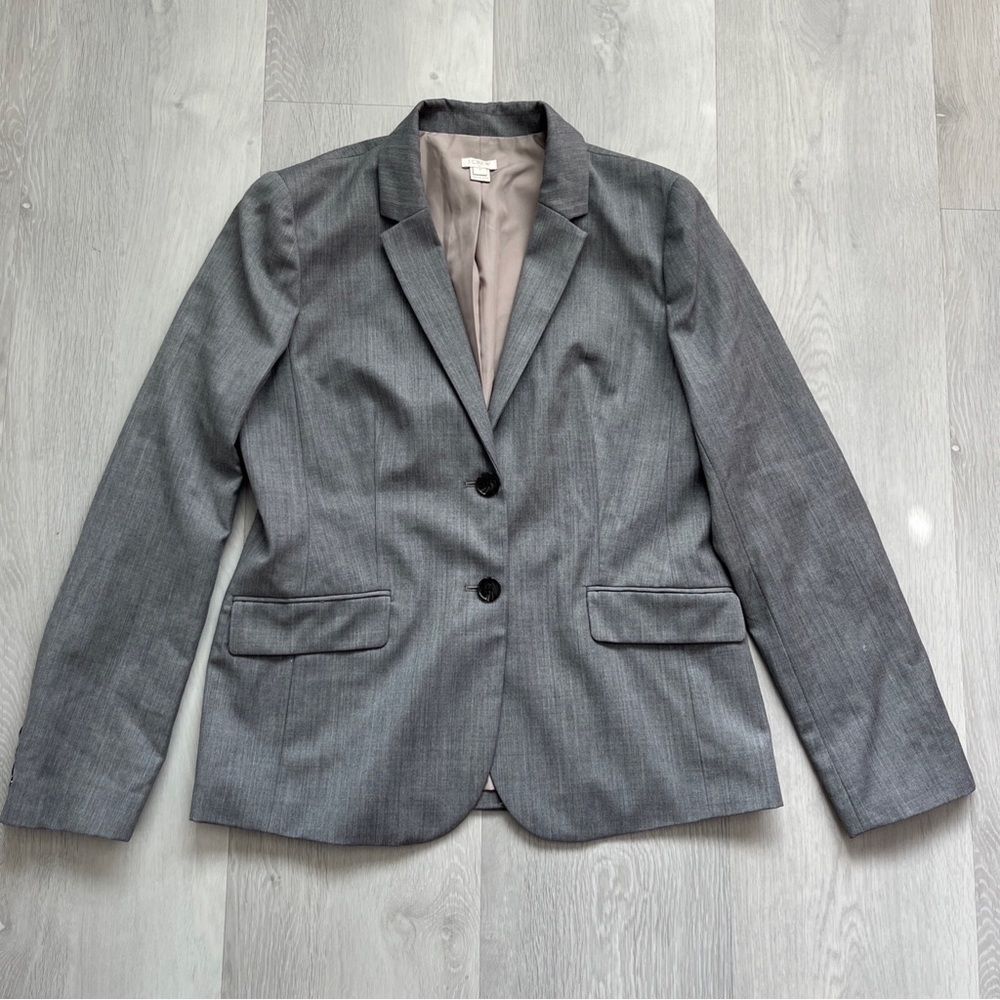 J CREW WOOL BLAZER JACKET GRAY BUTTON PREPPY WOMENS 12